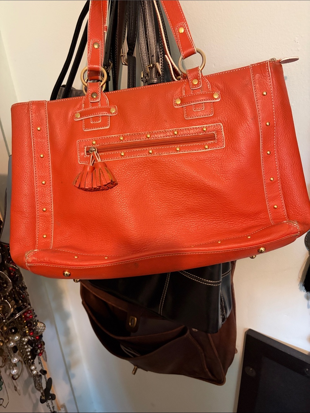 Franklin Covey Women's Orange Tote with Tassel and Gold Accents